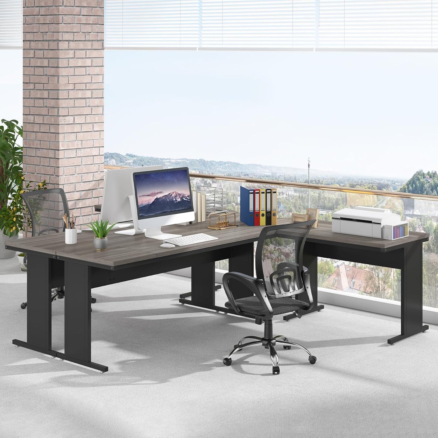83-Inch Large L Shaped Desk, Reversible Executive Office Desk, Modern Corner Computer Table Business Workstation for Home Office (Grey)