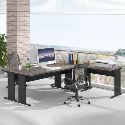 83-Inch Large L Shaped Desk, Reversible Executive Office Desk, Modern Corner Computer Table Business Workstation for Home Office (Grey)