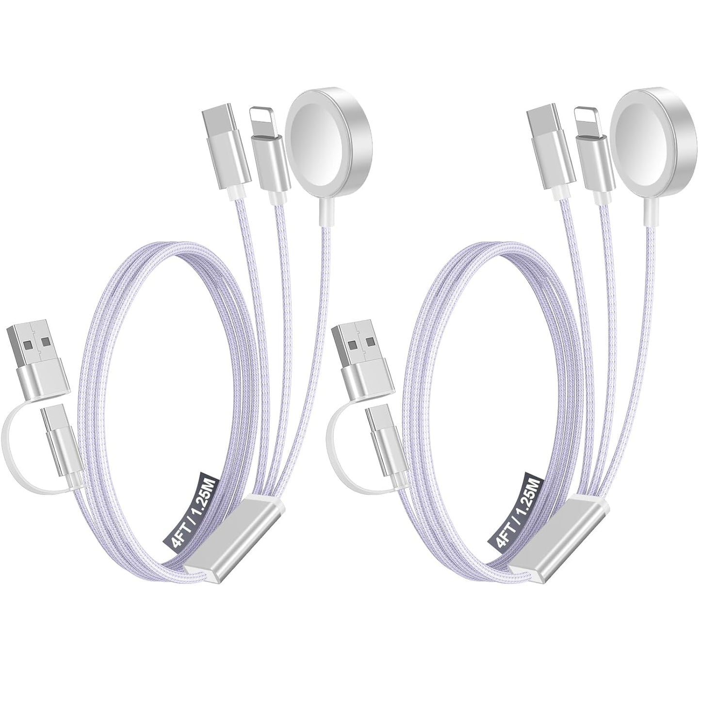 2Pack Multi Fast Charging Cable for Travel Vacation Essentials,Apple Watch Charger,Iphone Charger[3-In-2]Usb A/Type C/Lightning Cable for Iwatch,Iphone 16-11,Nintendo Switch,Airpods,Car,Camping-Purple