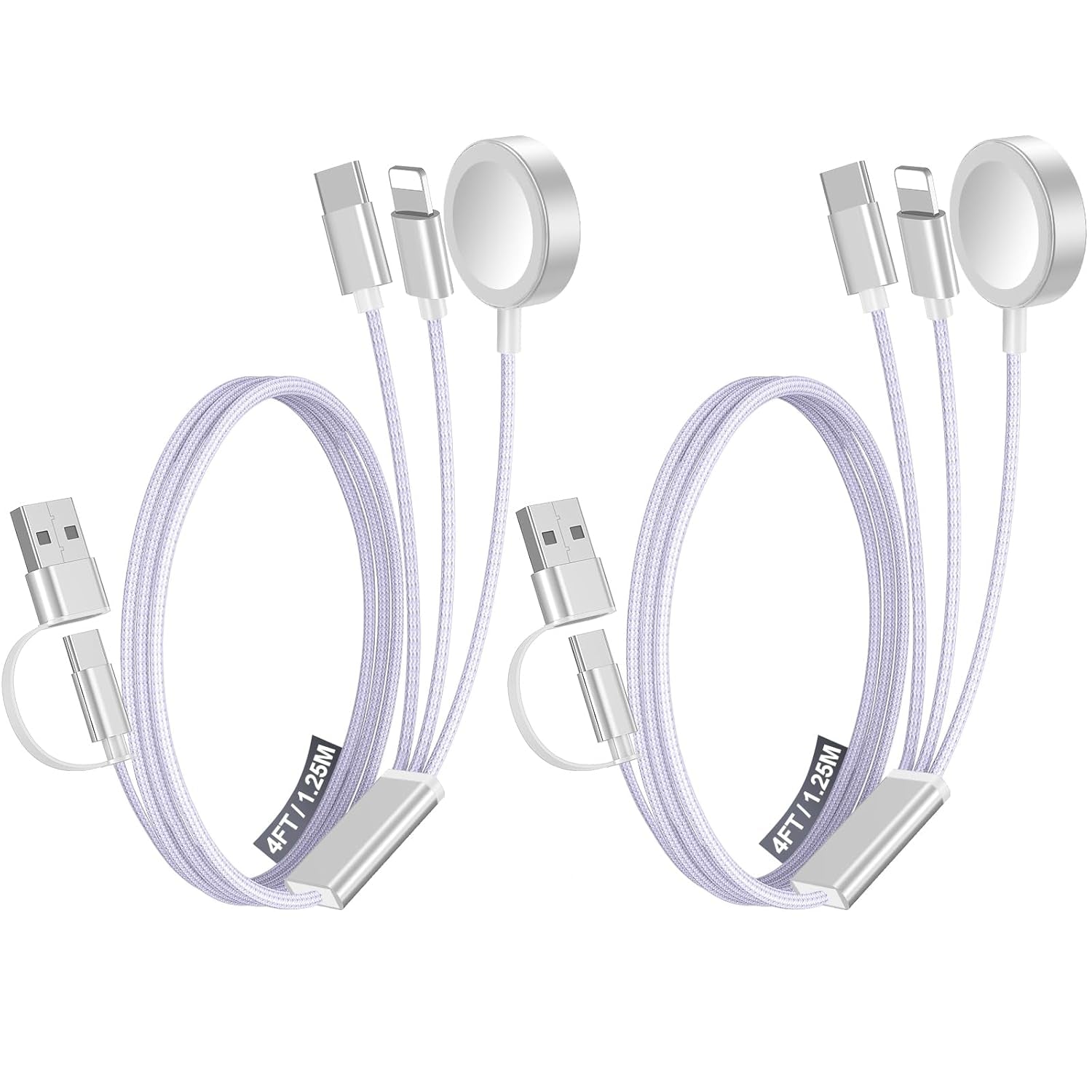 2Pack Multi Fast Charging Cable for Travel Vacation Essentials,Apple Watch Charger,Iphone Charger[3-In-2]Usb A/Type C/Lightning Cable for Iwatch,Iphone 16-11,Nintendo Switch,Airpods,Car,Camping-Purple