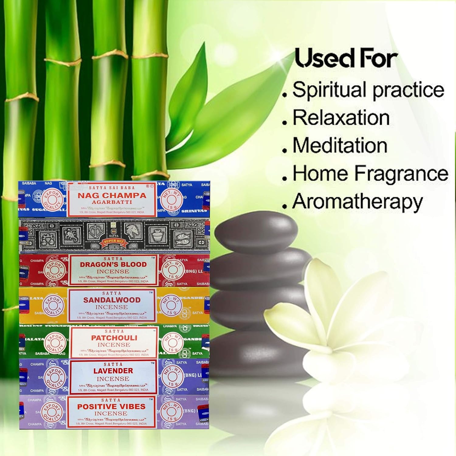 Incense Gift Set Nag Champa, Super Hit, Dragon'S Blood, Sandalwood, Patchouli, Lavender, Positive Vibes, 15 G