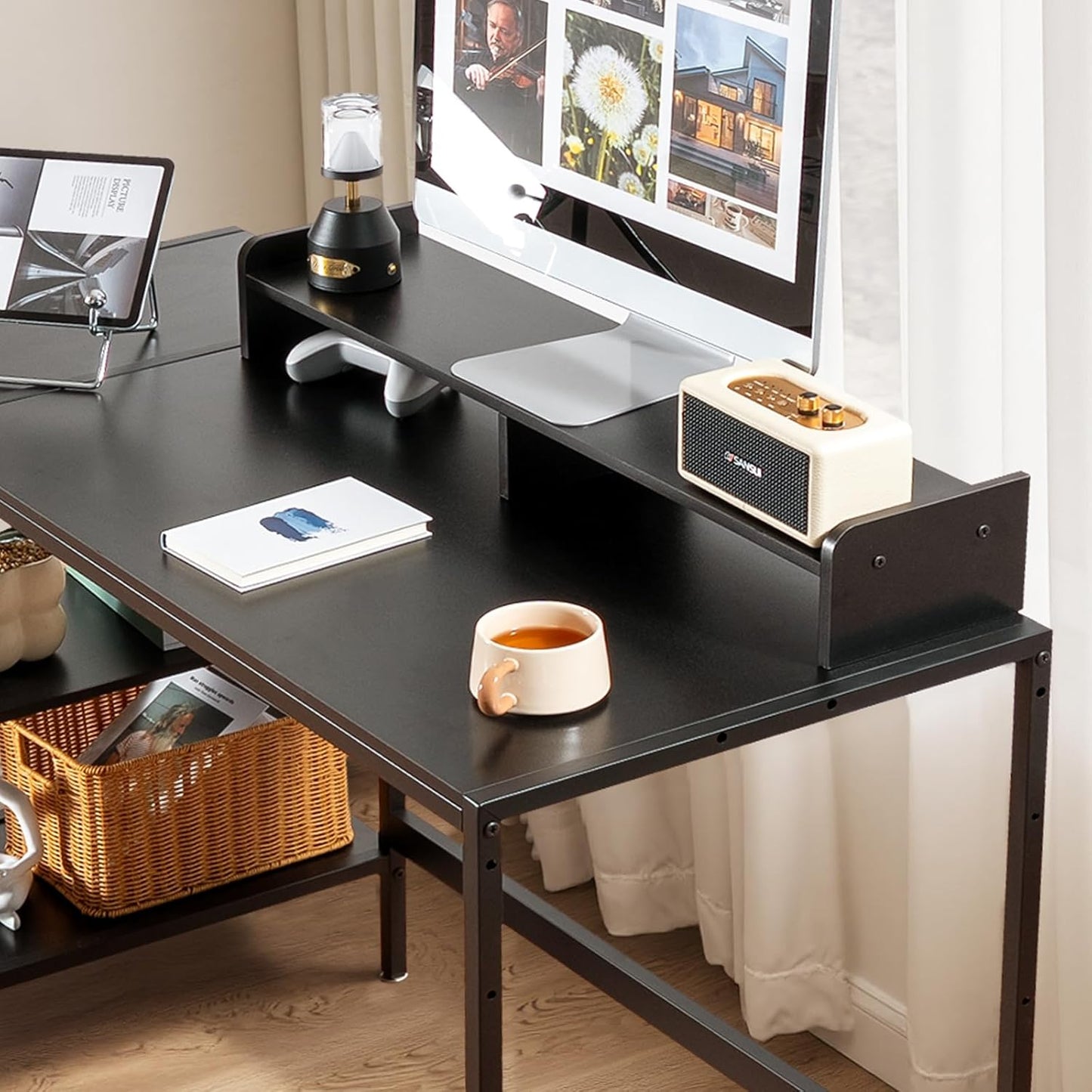 47-Inch Computer Desk with Storage Shelf - Your Ideal Black Gaming Desk for Bedrooms, Small Spaces, and Home Offices. This Modern Writing Desk Is Perfectly Suited for Pcs.