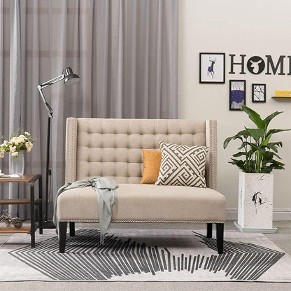 Modern Loveseat Settee Bench Sofa Couch, Upholstered Banquette Dining Bench with Back for Dining Living Room Hallway or Entryway Seating,Putty