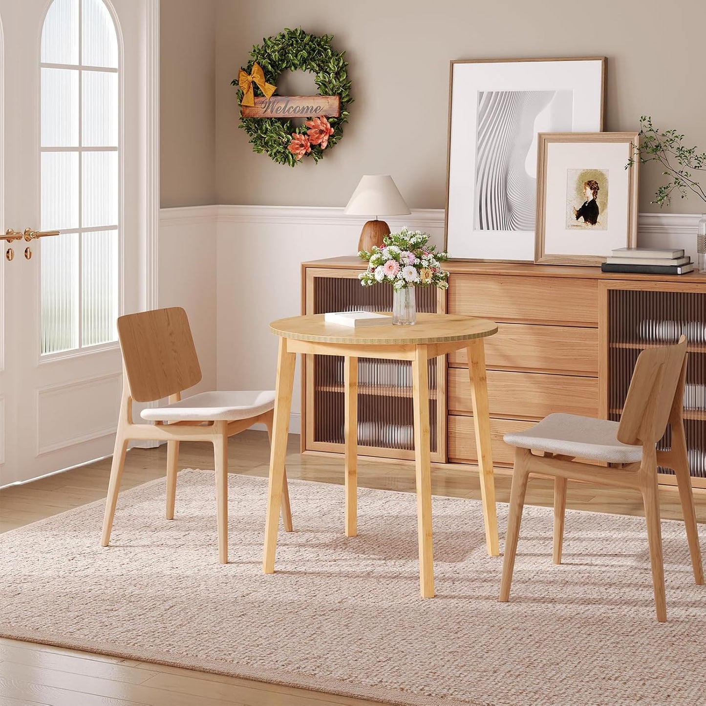 Bamboo Dining Table, round Dining Table for 2, 27.5" Kitchen Table for Small Space, Writing Table, Easy to Assemble, for Dining Room, Living Room, Office, Kitchen, Apartment, Natural YL71CZ01G1