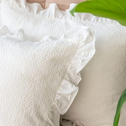 Pillow Shams Set of 2 Pure Cotton Champray Ruffled Edge,Thick and Solid Washed Dobby Heavy Fabric King 20X36 Inches