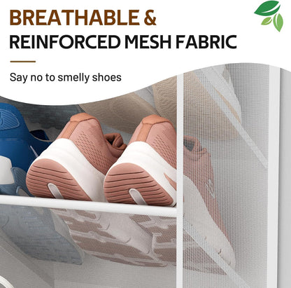 30 Pairs over the Door Shoe Organizer Breathable Mesh Hanging Shoe Rack for Closet Storage with Wide Deep Pockets 10 Tier Shoes Holder Fit All the Family'S Sneakers, Boots, Heels, White
