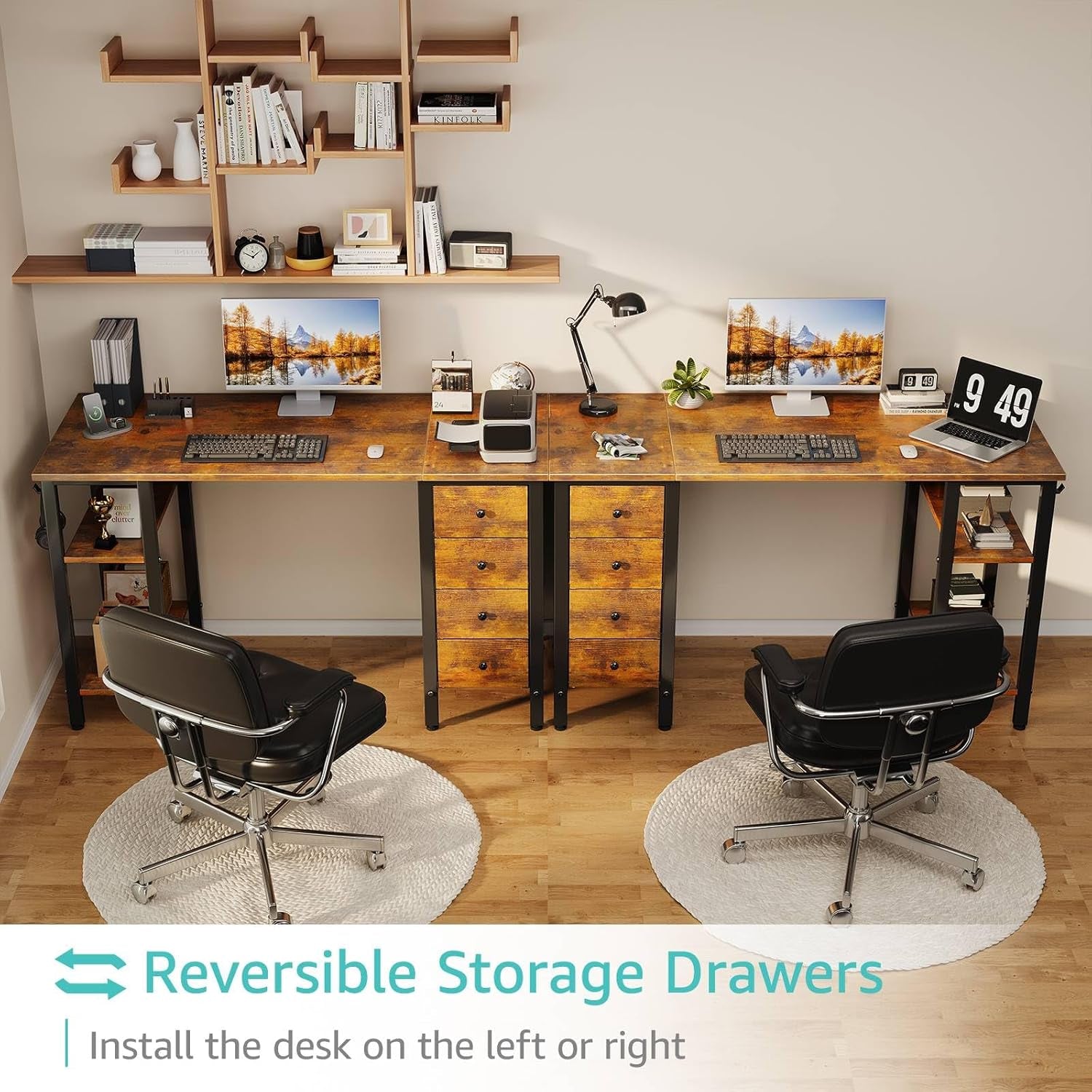 47 Inch Desk with 4 Drawers & Storage Shelves, Writing Work Study Computer Desk for Home Office Bedroom, Modern Simple Student PC Desks Table, Rustic Brown