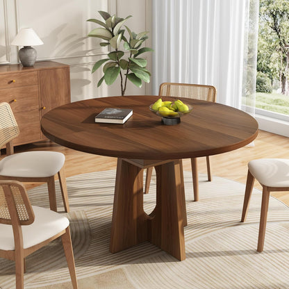 59-Inch Extendable round Dining Table for Dining Room, 4-6 People Farmhouse Oval Wood Expandable Kitchen Dinner Table with Heavy Cross Pedestal for Living Room, Apartment, Dark Brown Walnut