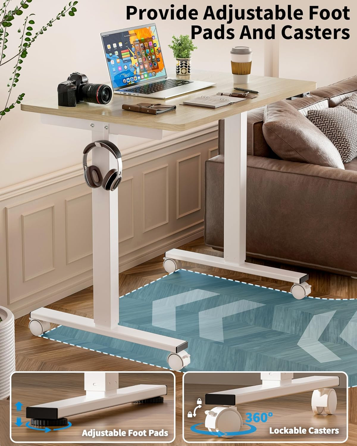 Small Electric Standing Desk, 36" X 24" Whole Piece Height Adjustable Desk, Oak Sit to Stand Computer Workstation with Wheels for Home Office