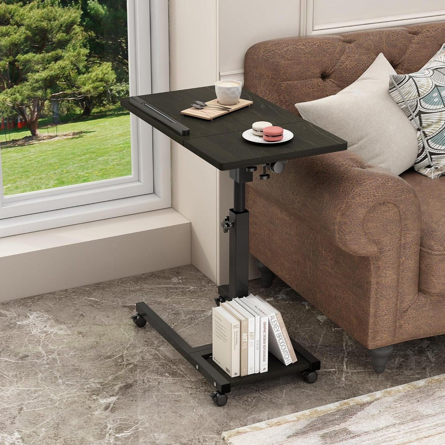 Mobile Adjustable Height Laptop Stand PC Portable Laptop Swivel Table Rolling Table with Wheels Caster and Mouse Pad (Dekuwood)