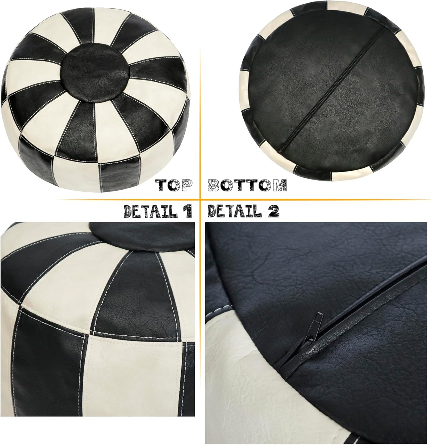Unstuffed Moroccan Ottoman Pouf Cover, Ottoman Footstool Storage Solution, Bean Bag Chair, Foot Rest, Multi-Black&White