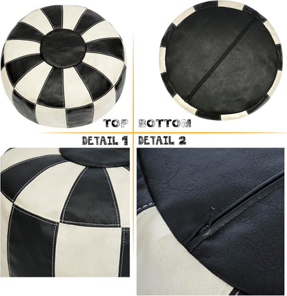 Unstuffed Moroccan Ottoman Pouf Cover, Ottoman Footstool Storage Solution, Bean Bag Chair, Foot Rest, Multi-Black&White