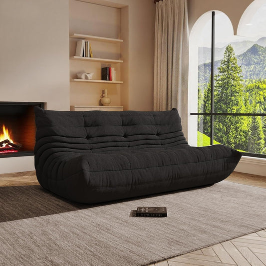 Bean Bag Chair, Oversized Bean Bag Chair for Living Room, Fireside Chair for Adults with Memory Foam Filled, Big Accent Lounge Floor Sofa for Reading, Relax, No Assembly Required. (Black 3-Seater)