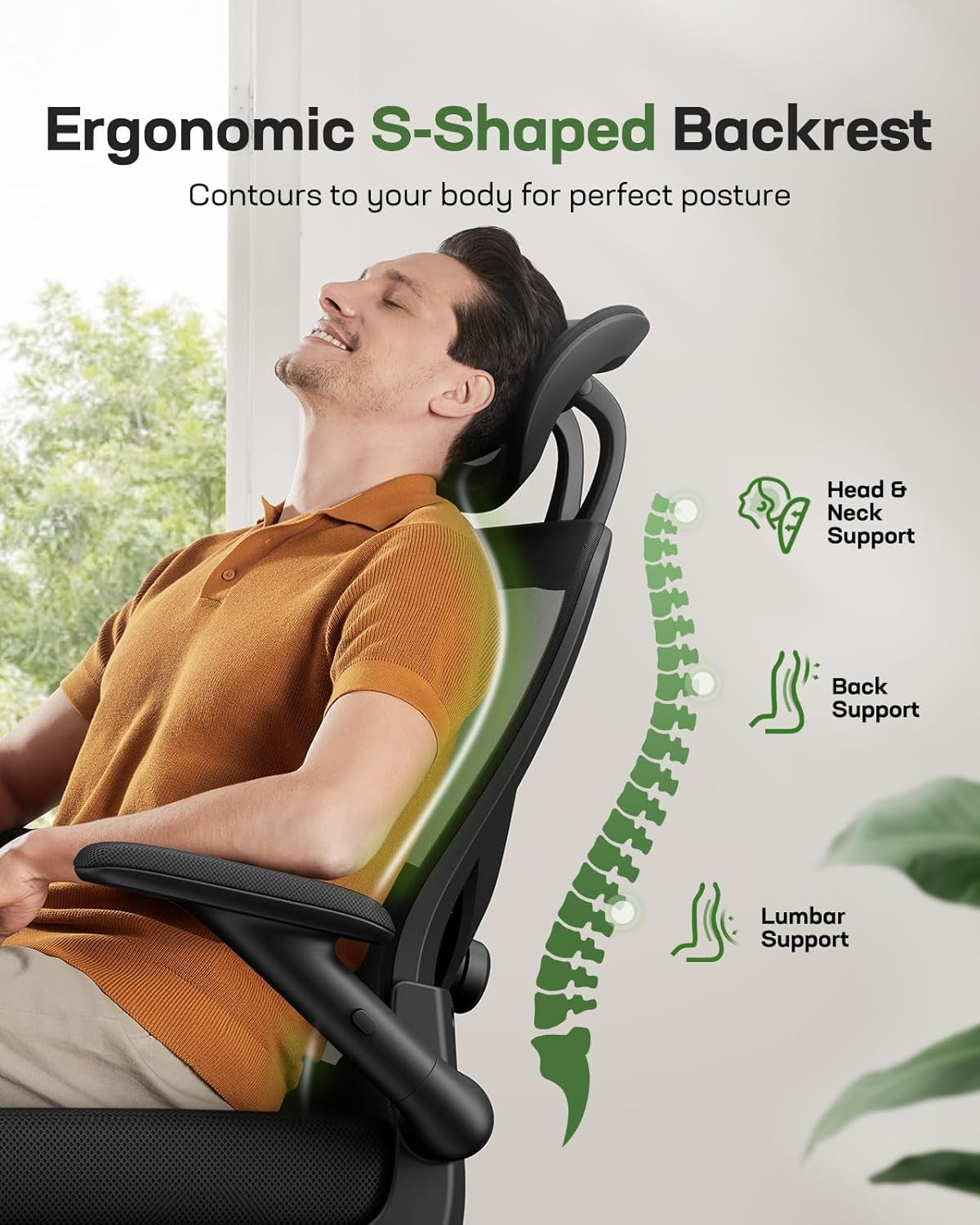 Ergonomic Mesh Office Chair High Back Desk Chair Adjustable Lumbar Support with Headrest Flip-Up Liftable Arms Swivel Computer Task Chair for Big and Tall People