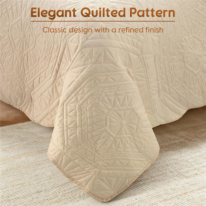 100% Cotton Paisley Quilt Set King Size, Cozy Lightweight Bedspread with 2 Pillow Shams, Soft Breathable Matelasse Coverlet Set for All Season Comfort(Beige-Style 2,King)