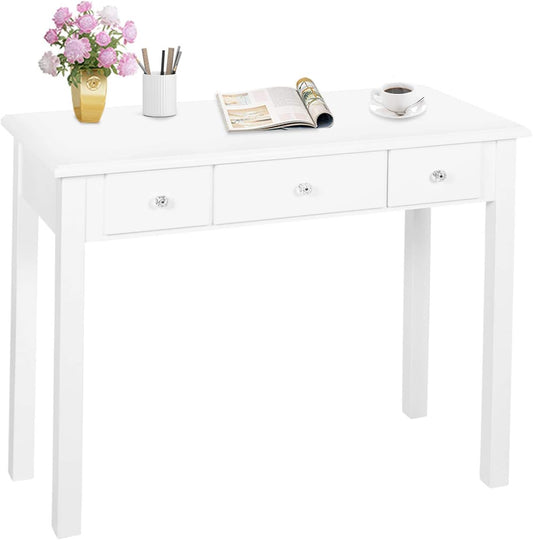 Home Office Small Writing Desk with Drawers Bedroom, Study Table for Adults/Student, Vanity Makeup Dressing Table save Space Gifts White (White)