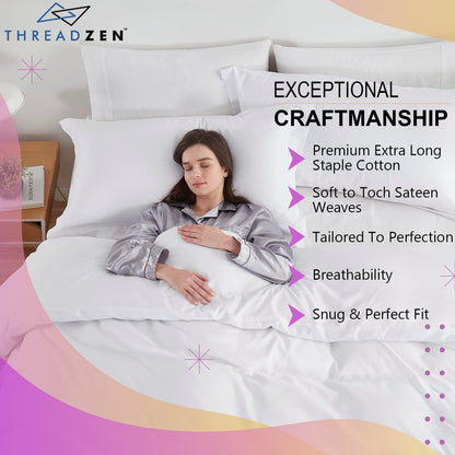 King Pillow Sham 20X36 Size, Set of 2 Long Staple 100% Egyptian Cotton Pillow Protector - Cushion Cover/Case Home Decorative - Hotel Style Soft & Breathable Envelope Closure, White