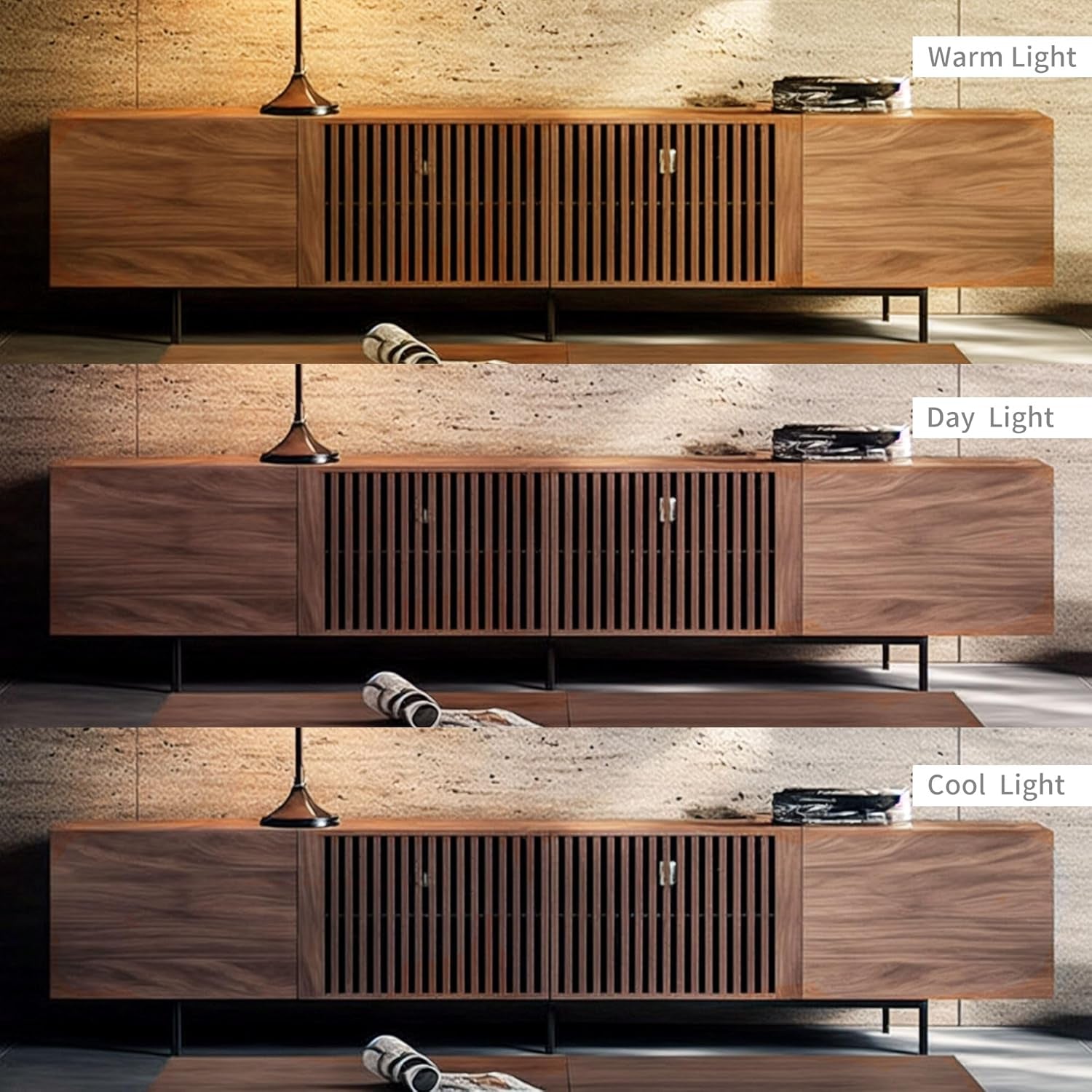 Mid Century Modern TV Stand with 4 Doors, 94.48 Inch Wide Entertainment Center TV Console for Living Room Bedroom, Media Console TV Cabinet with Storage Walnut