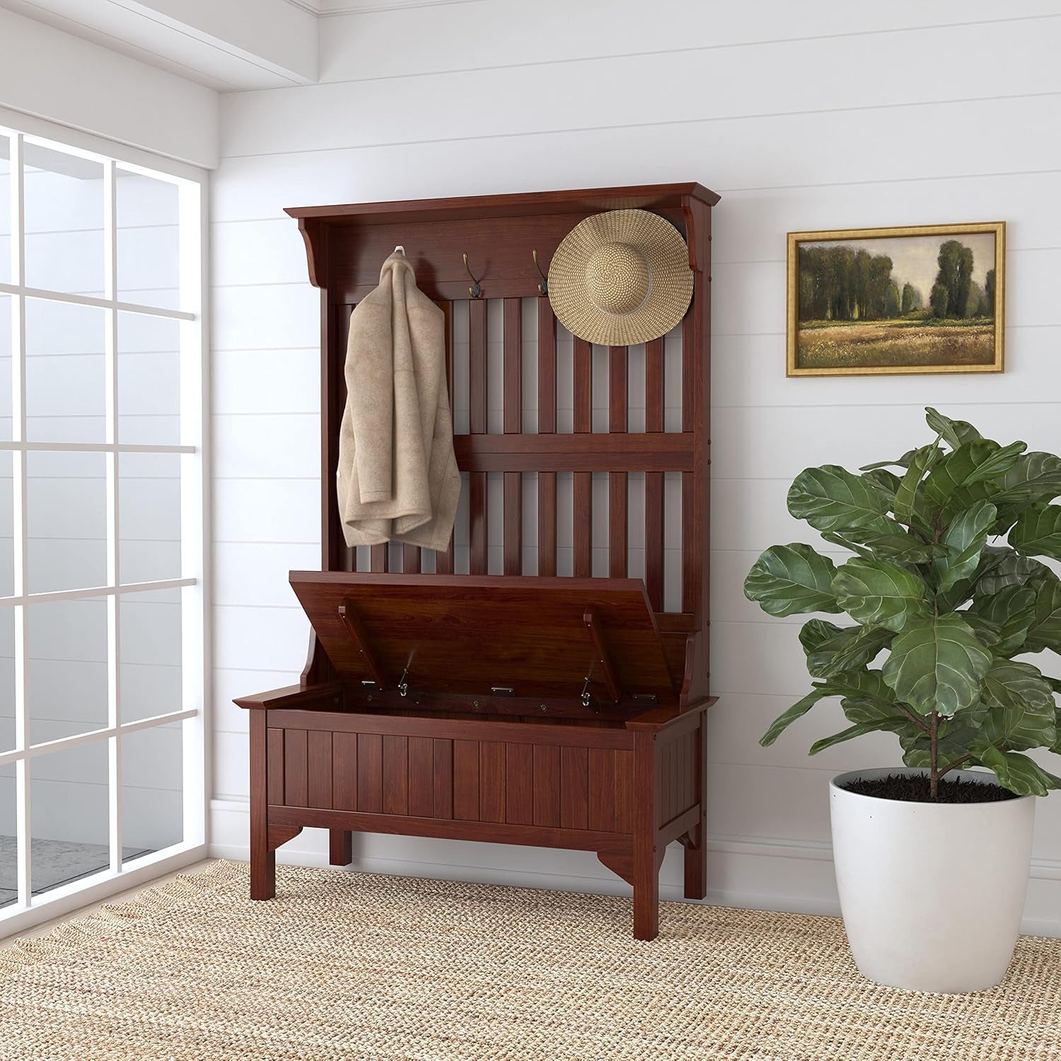 General Line Cherry Hall Tree with Bench