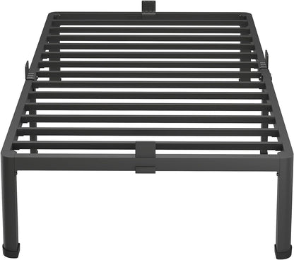 18 Inch Twin Bed Frames with round Corner Legs Mattress Slide Stopper No Box Spring Needed Heavy Duty Metal Platform Bed Frame Under-Bed Storage Space, 3000 LBS Steel Slats Support