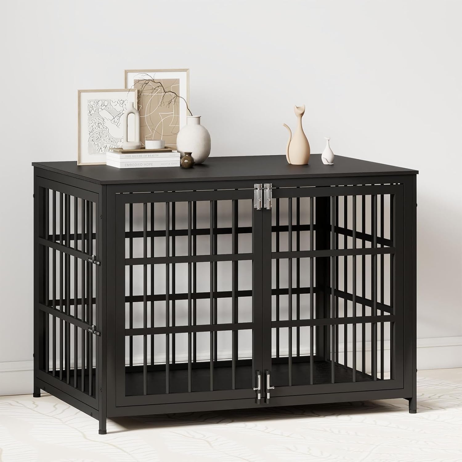 42 Inch Dog Crate End Table: Heavy Duty Furniture Kennel for Medium Dogs with Multiple Secure Locks, Decorative Wooden Pet Cage