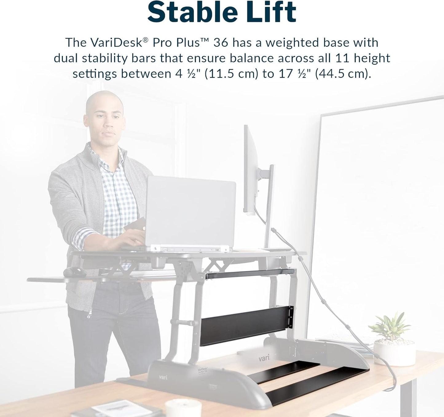 desk Pro plus 36 - Adjustable Desk Converter with 11 Height Settings - Laptop Sit Stand Desk Riser for Home Office, Table Tops, Workspace - Fully Assembled with Spring Loaded Lift - Black