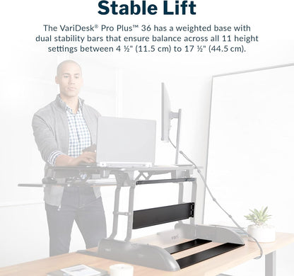 desk Pro plus 36 - Adjustable Desk Converter with 11 Height Settings - Laptop Sit Stand Desk Riser for Home Office, Table Tops, Workspace - Fully Assembled with Spring Loaded Lift - Black