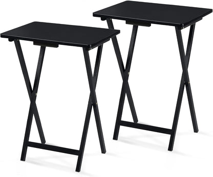 2-Pack Folding TV Tray Set, Black - Collapsible Portable Snack Serving Tables, Home Furniture for Living Room, Bedroom, and Kitchen