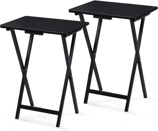 2-Pack Folding TV Tray Set, Black - Collapsible Portable Snack Serving Tables, Home Furniture for Living Room, Bedroom, and Kitchen