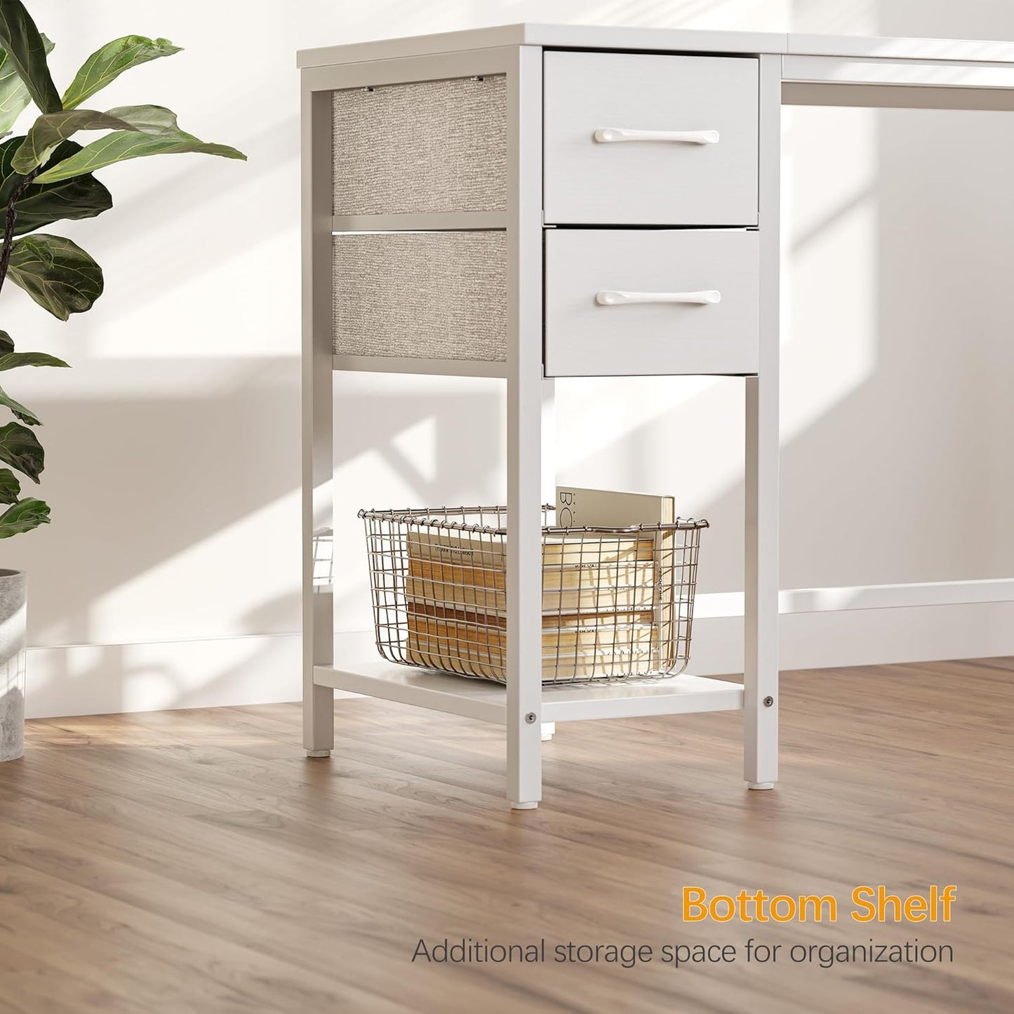 Computer Desk with 2 Drawers, 40 Inch Small Home Office Desk with Storage Study Writing Table, Pure White