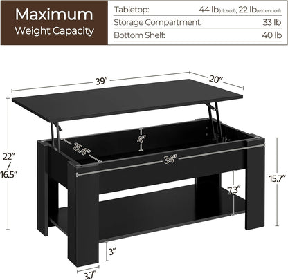 Modern Living Room 3 Pieces Table Sets, Lift Top Coffee Table and End Table Sets for Home and Office, Easy Assembly Accent Furniture with Hidden Compartment and Open Storage Shelf, Black