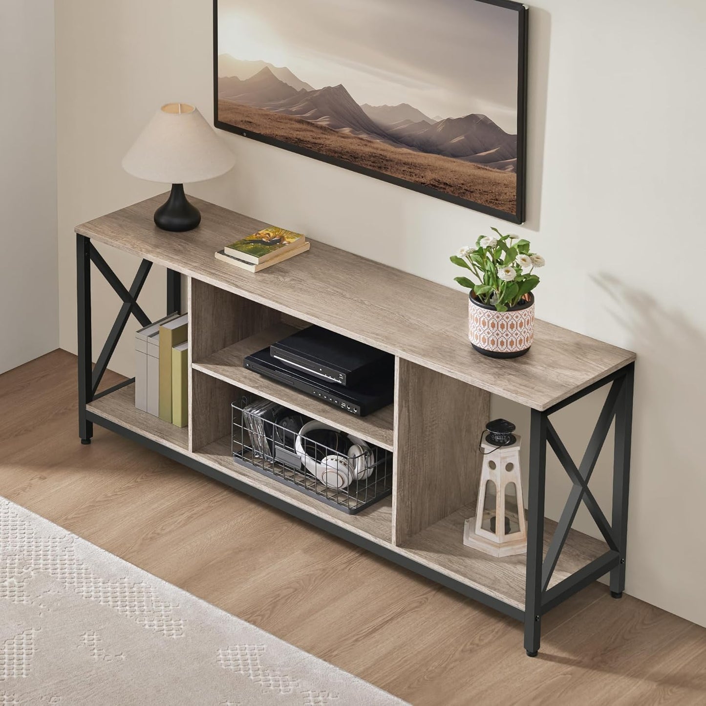TV Stand for Tvs up to 65 Inch, 55 Inch Entertainment Center with Storage, Wood TV Console with Shelves for Living Room, Gray