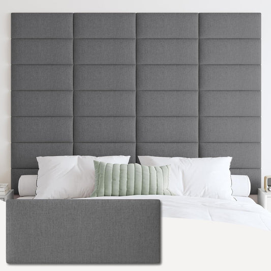 Upholstered Wall Mounted Headboard, 3D Soundproof Wall Panels Peel and Stick Headboard for Queen Size, Reusable and Removable Tufted Bed Headboards in Dark Grey(9 Panels, 10" X 24")