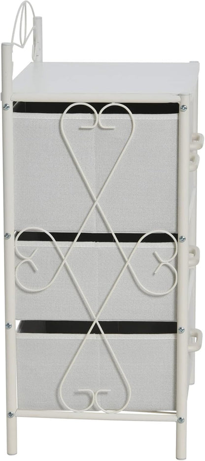 Victoria Dresser Nightstand Storage Organizer with 4 Drawers Metal Frame and Scandinavian White Top