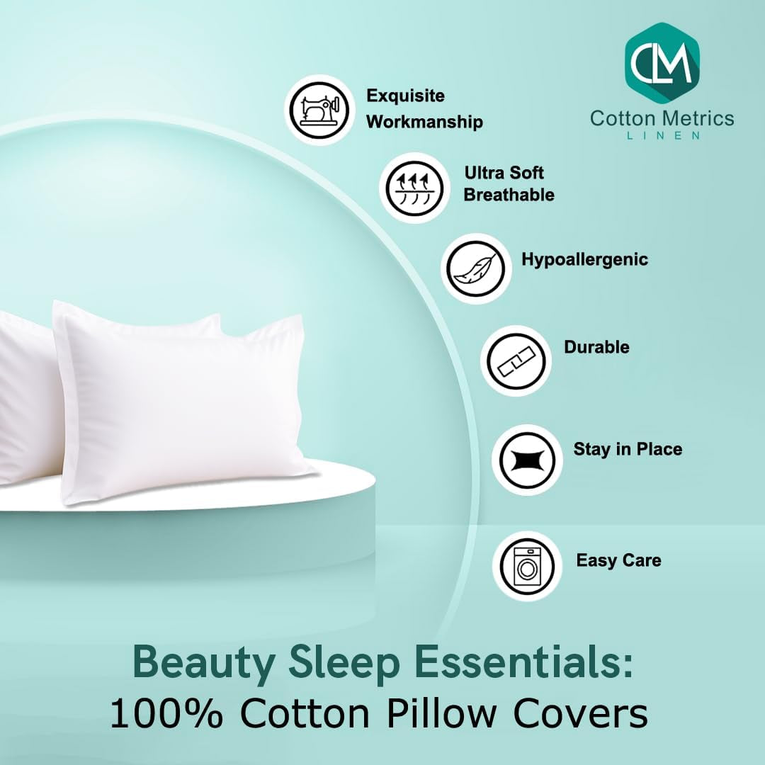 2 Pack Pillow Shams King Size 20X40 – 600 Thread Count 100% Organic Cotton White Pillow Covers with 2 Inch Decorative Flange, Soft & Smooth Premium Hotel-Quality Pillowcases Set of 2