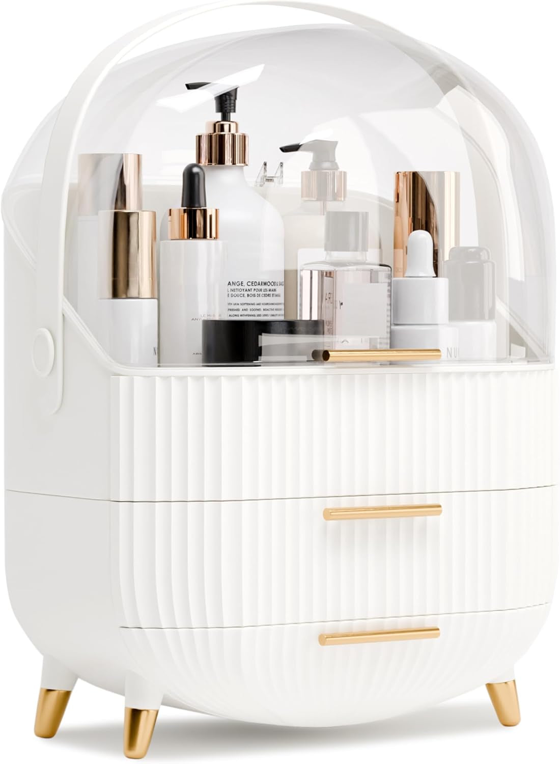 Makeup Organizers and Storage, Make up Organizer for Vanity Cosmetics Skincare Organizers with Lid and Drawers Display Cases for Countertop（White）