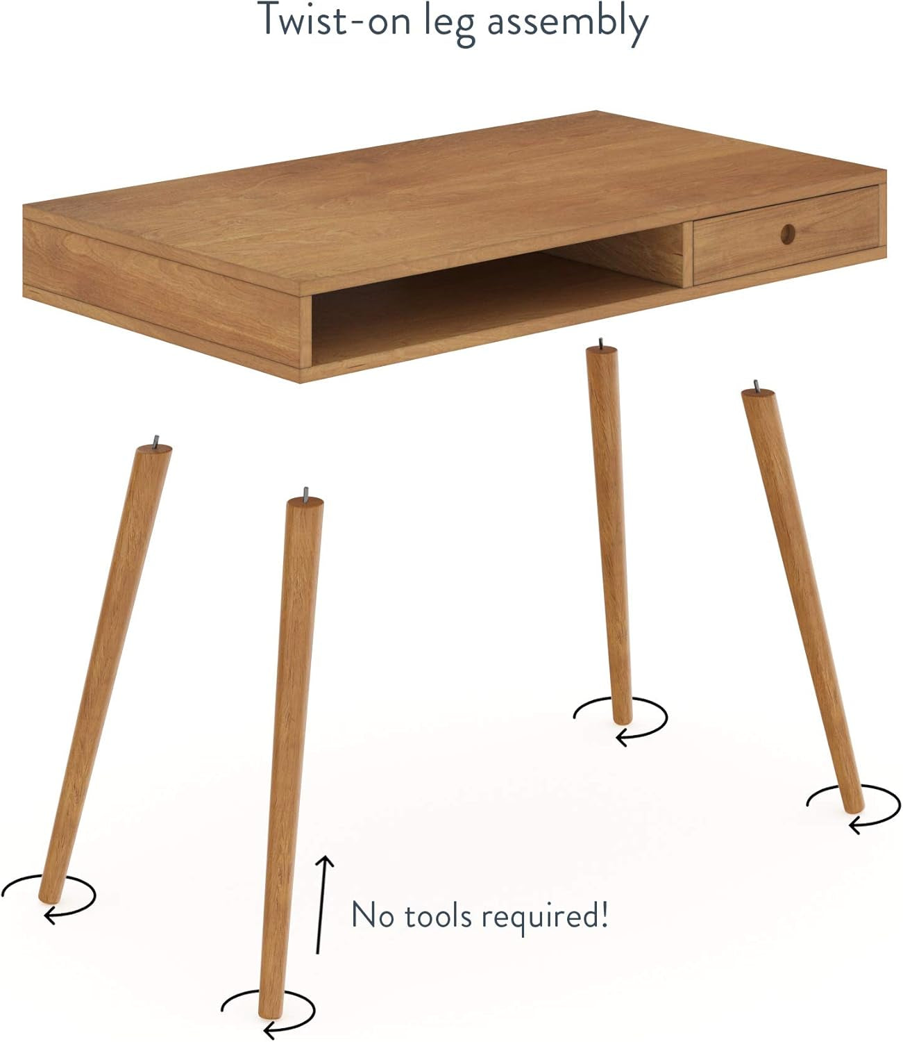 Parker Modern Home Office Writing, Computer or Laptop Desk with Open Storage Cubby and Small Drawer, Walnut