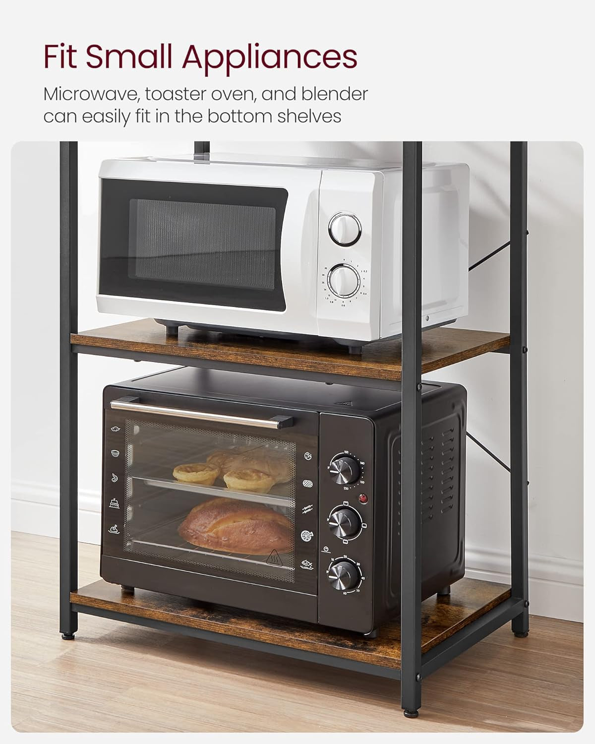 Coffee Bar, 39.4 Inches Baker'S Rack for Kitchen with Storage, 6-Tier Kitchen Shelves with 6 Hooks, Microwave Stand, Industrial, Greige and Black UKKS039K02