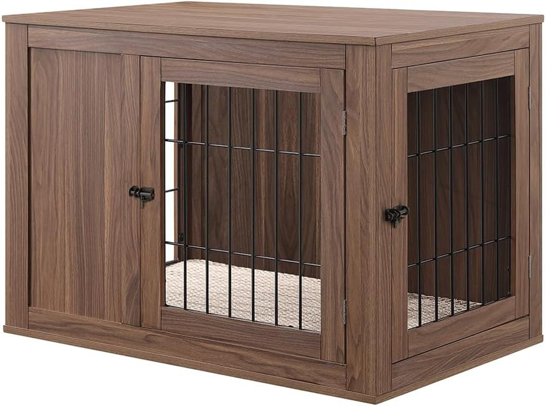 30 Inch Furniture Style Dog Crate, Indoor Aesthetic Puppy Kennel with Door, Modern Decorative Wood Wire Pet House Dog Cage, Pretty Cute End Side Table Nightstand, Walnut