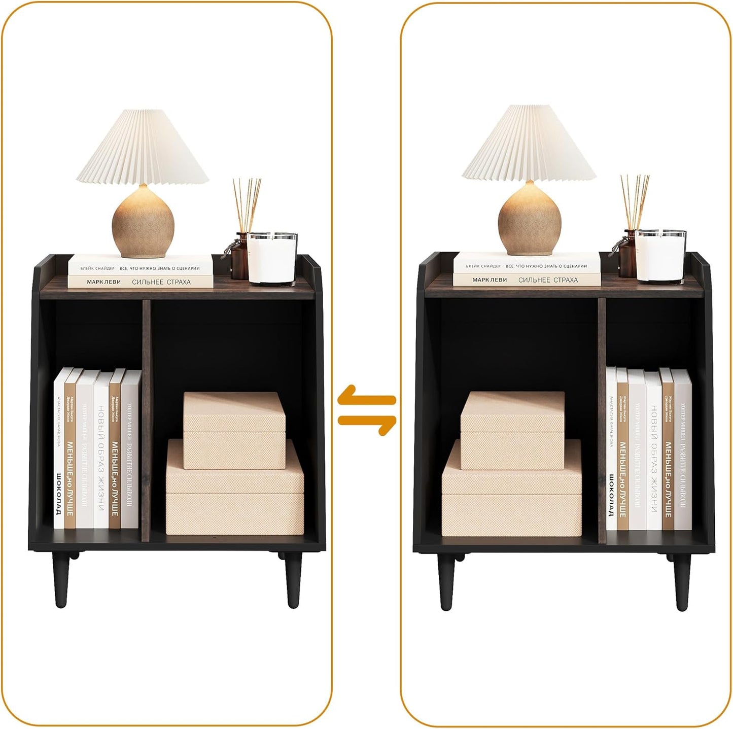 Nighstand Set of 3,Small End Side Table with Adjustable Divided Shelves for Vinyl Storage， Suitable for Music Room Living Room Bedroom