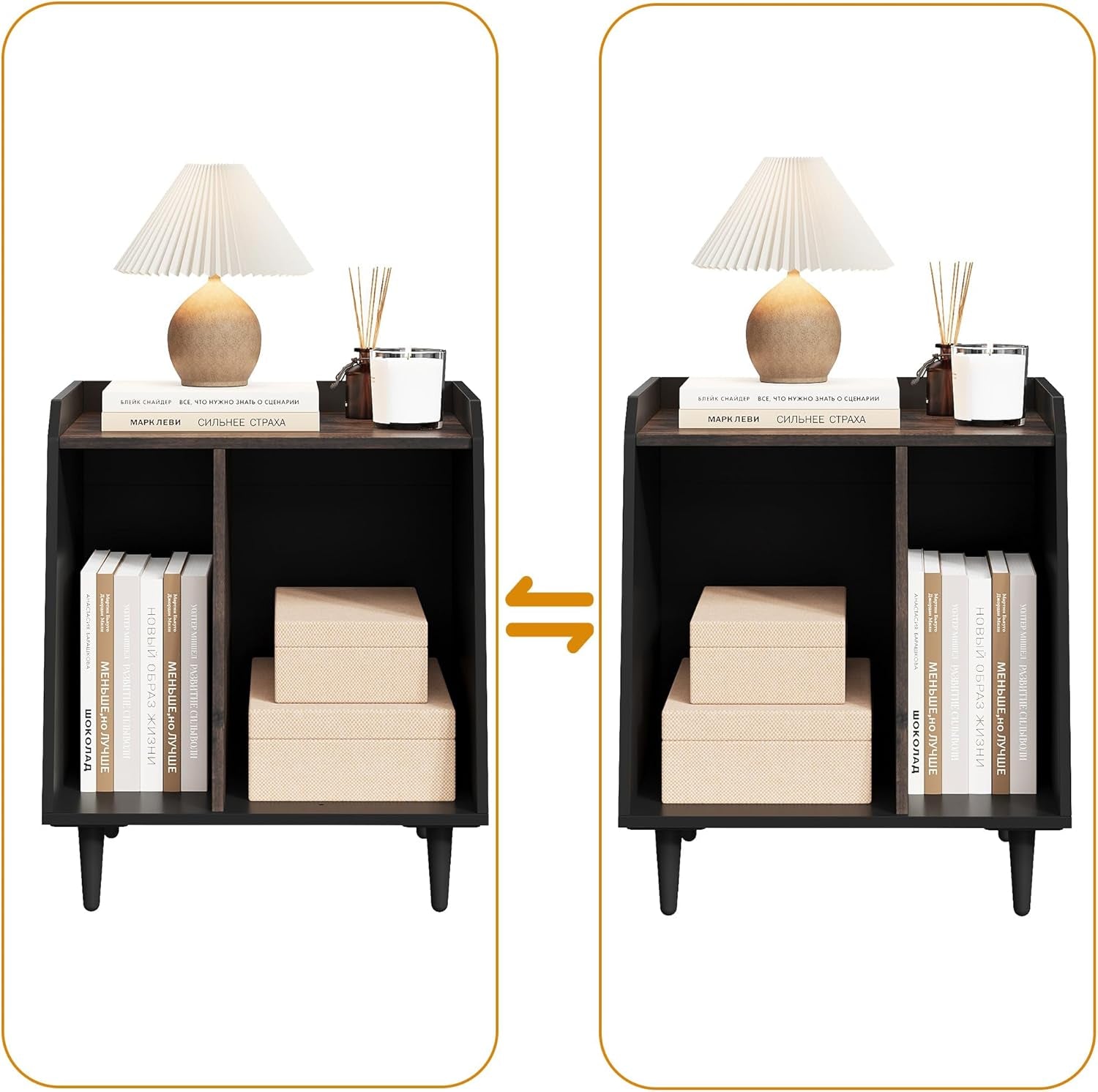 Nighstand Set of 3,Small End Side Table with Adjustable Divided Shelves for Vinyl Storage， Suitable for Music Room Living Room Bedroom