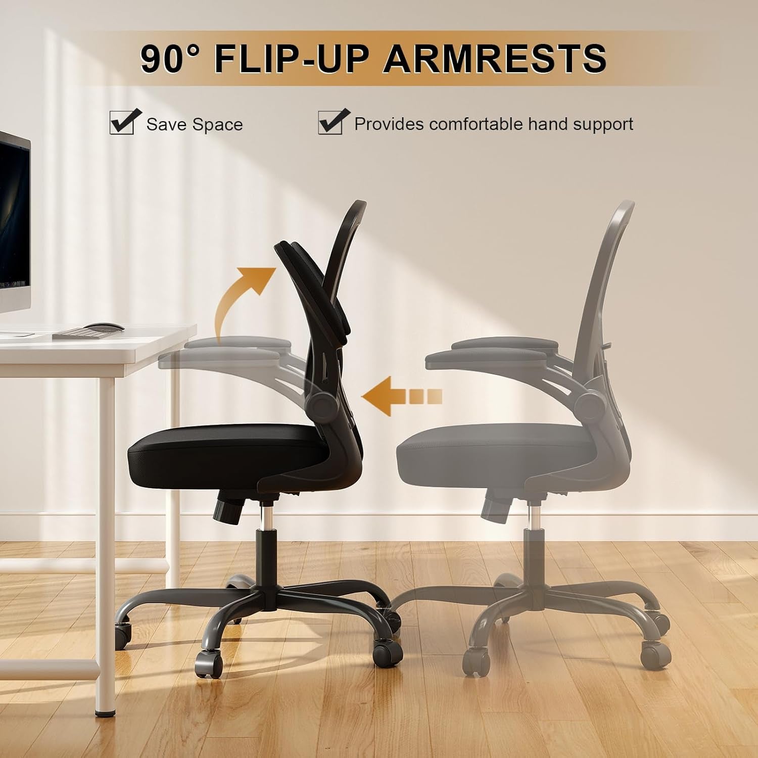 Office Chair, Ergonomic Desk Chairs 330LBS Capacity High Back Mesh Computer Chair with Flip-Up Armrests, Comfy Work Chair with Adjustable Lumbar Support, Rolling Chair