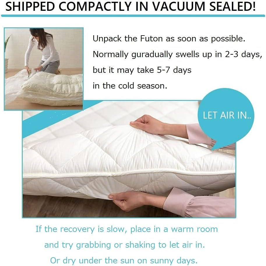 Japanese Futon Set, Twin, Made in Japan, (Comforter, Floor Mattress, Pillow, and Gray-Covers), CLASSE, Foldable Sleeping Bed, Tatami Mat