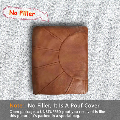 Unstuffed Moroccan Storage Pouf Foot Stool Ottoman Seat Handmade Faux Leather Bean Bag Floor Chair Foot Rest for Living Room, Bedroom or Balcony (Light Brown)