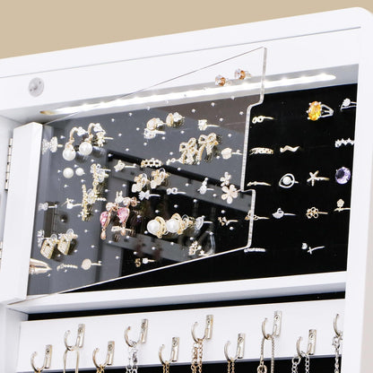 Mirror Jewelry Cabinet Standing, Full Length Mirror Jewelry Armoire Jewelry Organizer Lockable Jewelry Storage for Women Girl Full-Length Frameless LED Lights 6 Drawers Lockable White