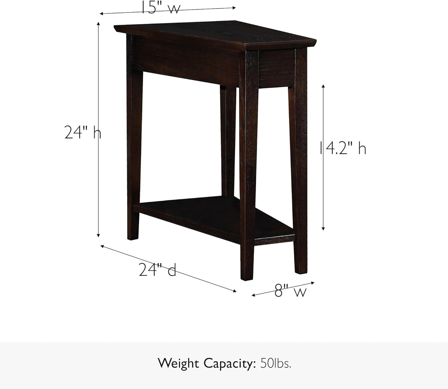 Teegan Solid Wood Recliner Wedge End Side Table with Shelf, Chocolate Oak Brown, Perfect for Living Rooms, Bedrooms, and Small Spaces – , 10074-CH