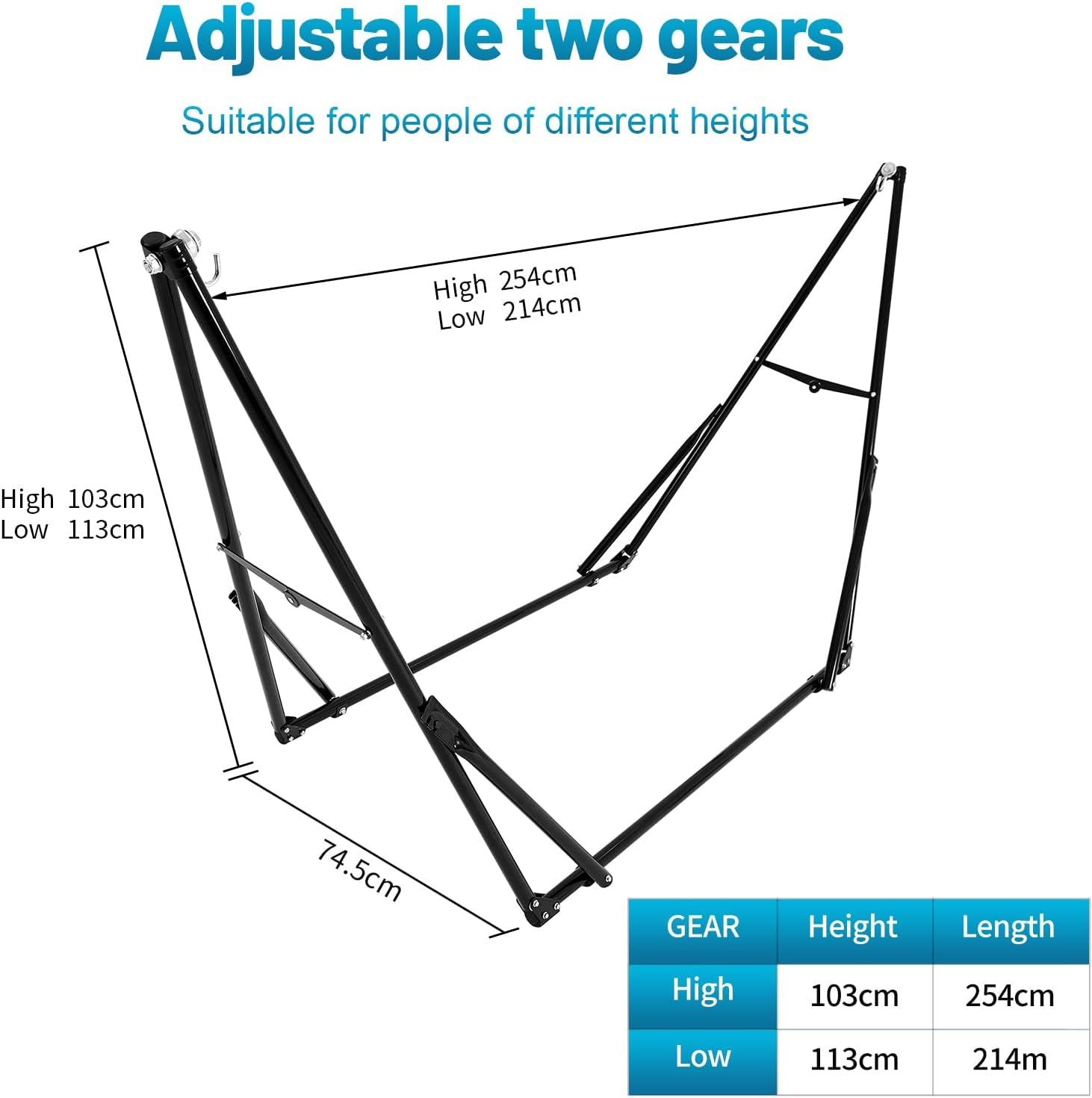 Portable Hammock with Stand for outside Foldable,Frabic Tension Adjustable Indoor,Carrying Bag Included, 616 Lbs Weight Capacity, Suitable Garden Yard Outdoor Inhouse Cyan