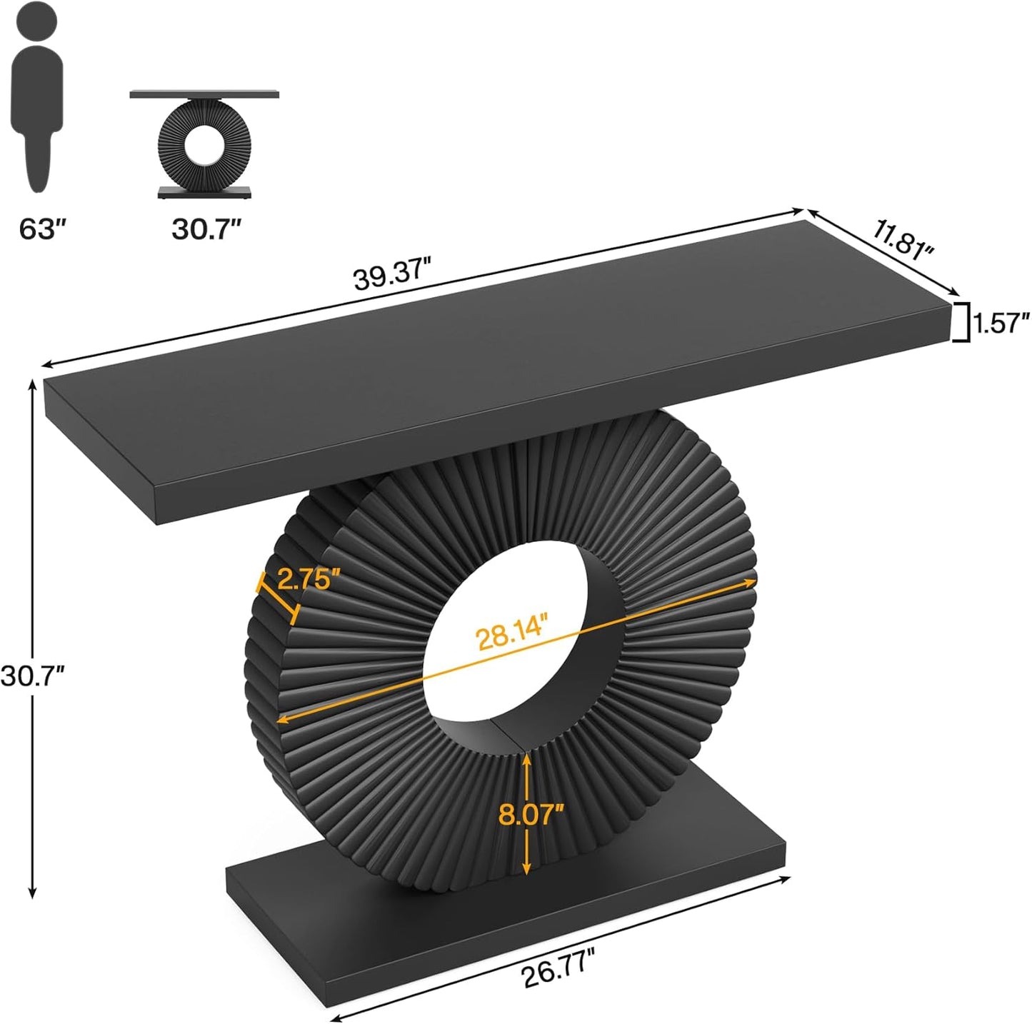 Modern Console Table with Geometric Base, 40 Inch Wood Entryway Table Sofa Table Narrow Long, Contemporary Accent Table for Living Room, Entryway, Hallway, Black