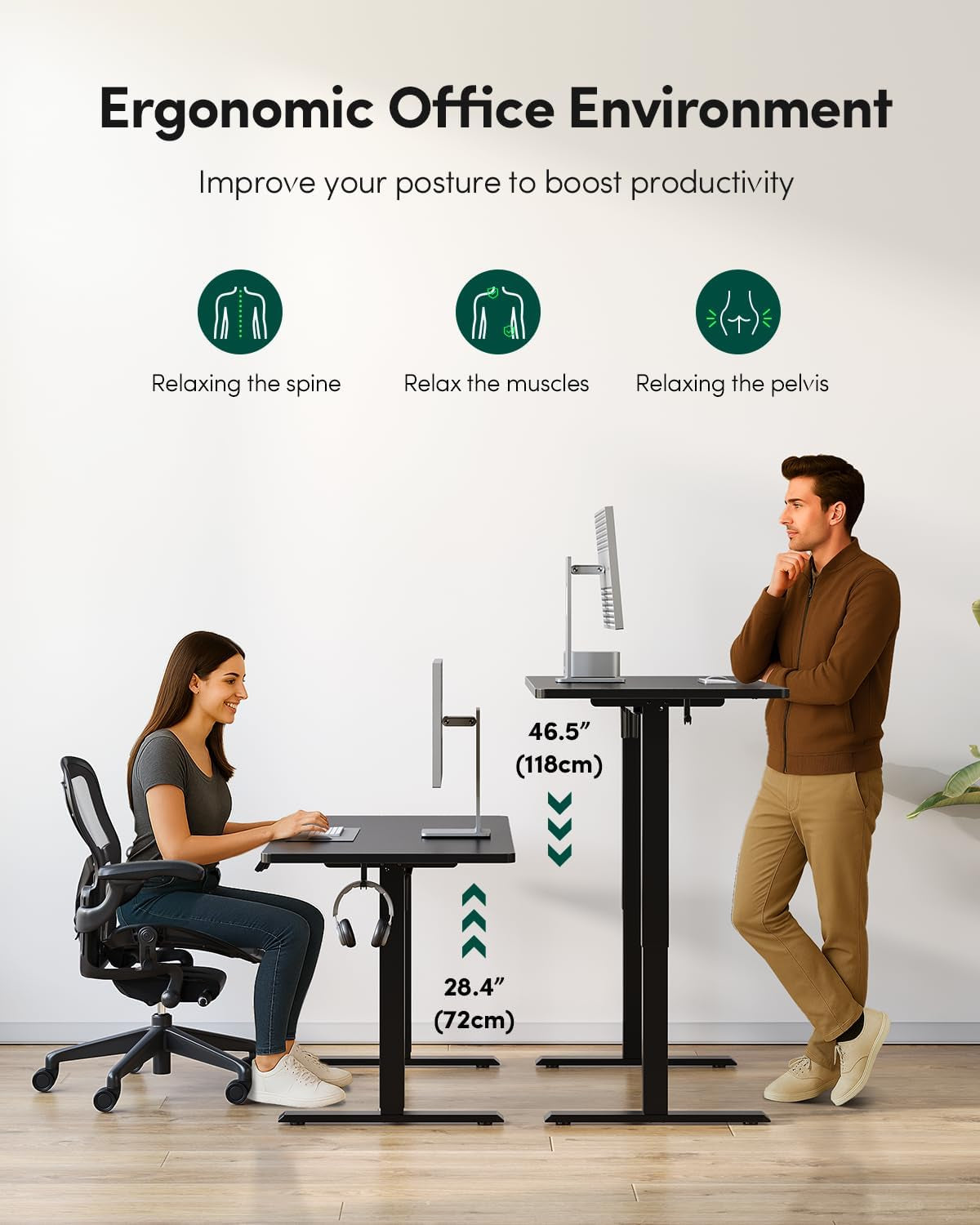 32 X 20 Small One-Piece Standing Desk, Adjustable Height Electric Computer Home Office Sit Stand up Workstation, with 4 Memory Presets, Headphone Hook, Black Walnut