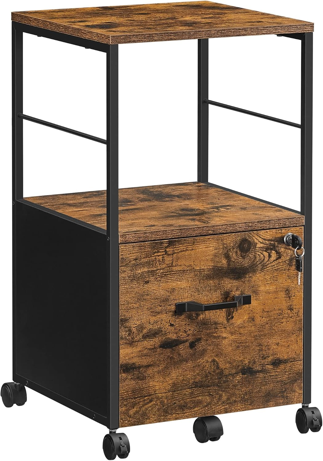 1 Drawer File Cabinet with Lock, Printer Stand, Office Filing Cabinet Organizer, for A4 and Letter Size Documents, Rustic Brown and Black UOFC044B01